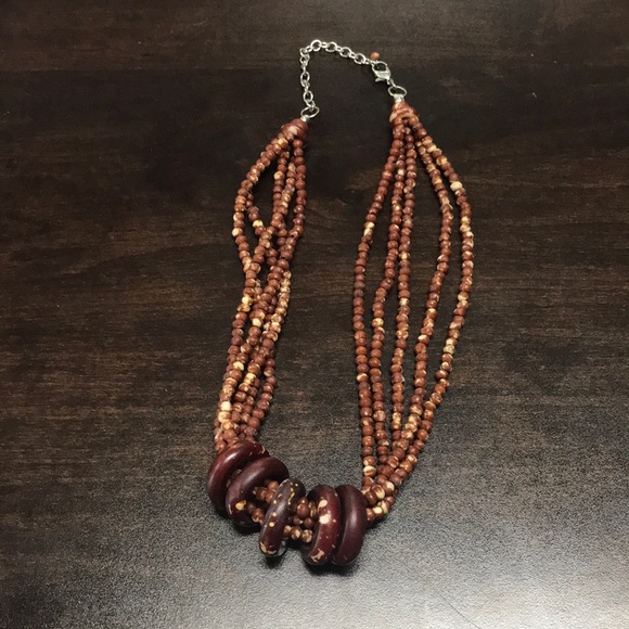 Jewelry - BROWN BEADED NECKLACE WITH BROWN WOOD RINGS